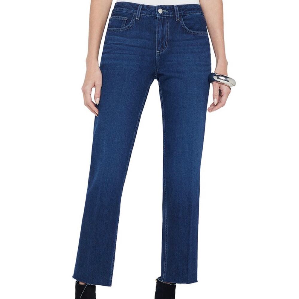 L'Agence Milana Low Rise Stovepipe Crop Straight Jean Raw Hem Women's 28 Blue